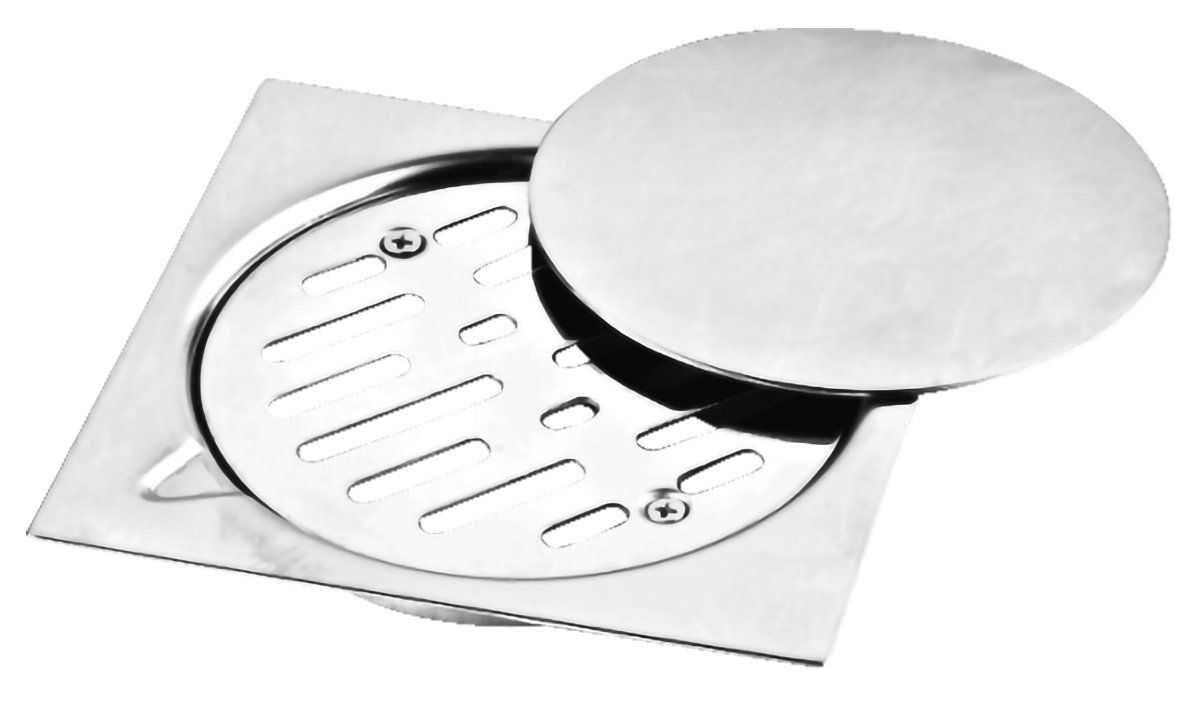 15×15 cm Square Floor Drain with 4-Inch Outlet – Chrome Finish