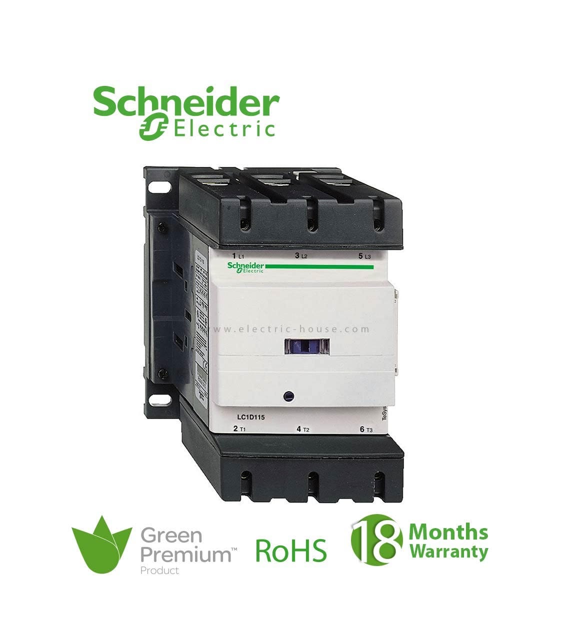 SCHNEIDER – Tesys D Contactor, 3P(3 No), AC-3, = 440 V, 115 A, 220 V AC 50/60 Hz Coil, Supplier Part Number: LC1D115M7 Qatar