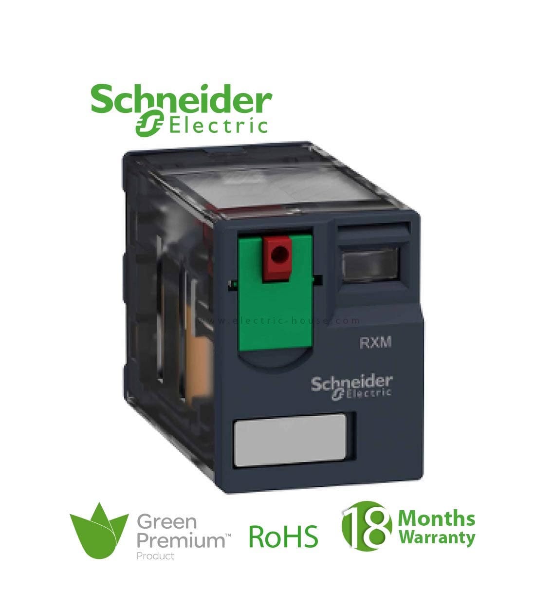 شنايدر - مرحل توصيل مصغر، زيليو RXM 4 C/O 24 فولت تيار متردد 6 أمبير مع مؤشر LED، رقم القطعة لدى المورد: RXM4AB2B7 قطر