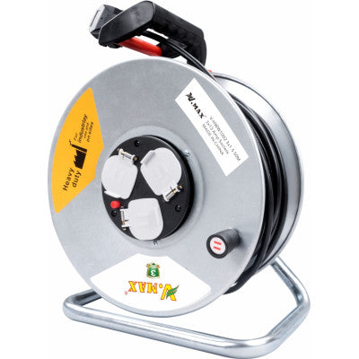 R120 V.MAX Metal Heavy Duty Cable Reel 50M 3x1.5mm² V-HWW1202 – Industrial Extension Cable Reel
