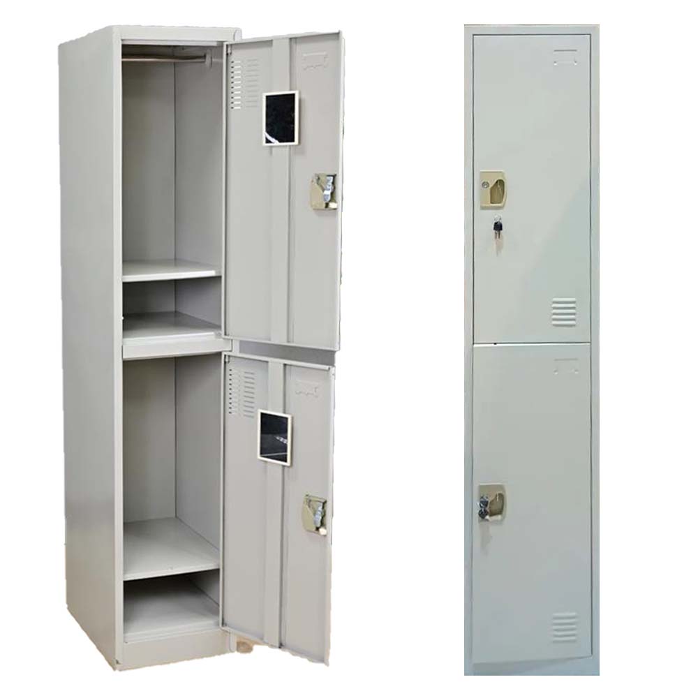 Single Two Door Metal Wardrobe - Grey