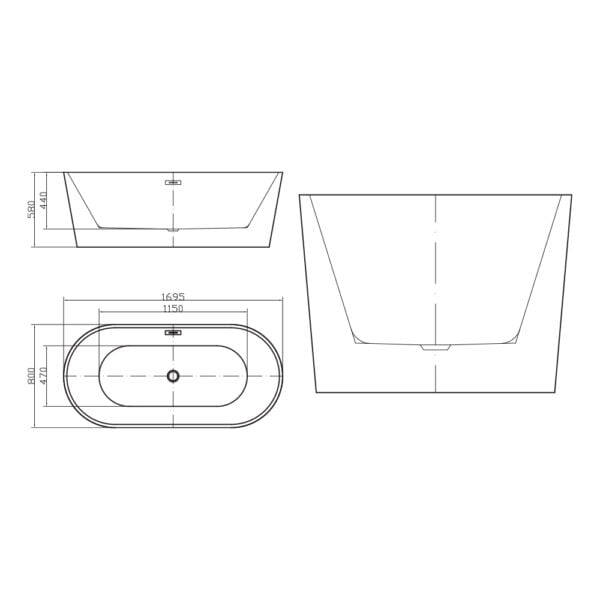 Acrylic Bath Tub 1690x800x580MM - White (BT 03-170)