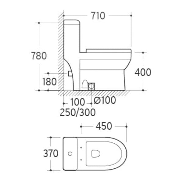 Premium S-Trap Toilet (250mm) with Dual-Flush - White (710 x 370 x 780mm)