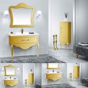 Wash Basin Cabinet Set Gold Color
