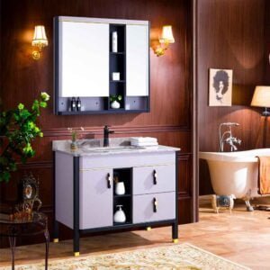 Marble Cabinet With Mirror Purple Color