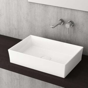 Rectangular Basin without Tap & Overflow Hole include ceramic tap Vessel Glossy White Color