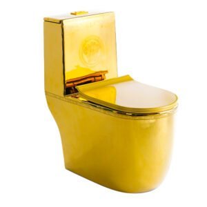Siphonic one piece s trap toilet in gold color