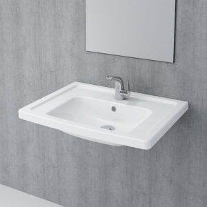 Vanity Basin with Tap & Overflow Hole Taormina Pro Glossy White Color