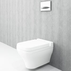 Glossy white wall hung toilet.