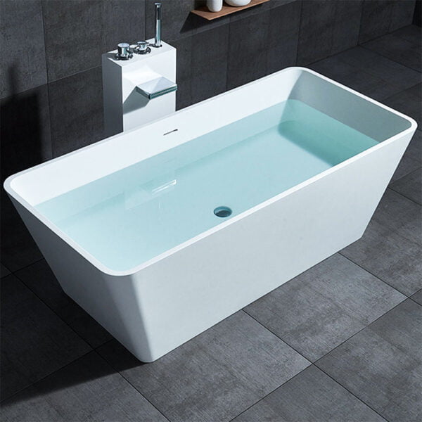 Solid surface free standing bath tub with drainer and pipe overflow