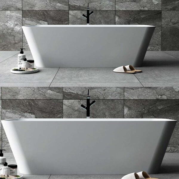 Solid surface free standing bath tub with drainer and pipe overflow