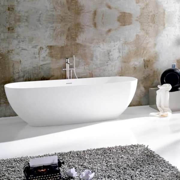 Solid Surface Bathtub with Drainer and Pipe Overflow Matt White Color