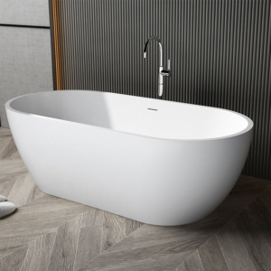 Solid Surface Bathtub with Drainer and Pipe Overflow Matt White Color