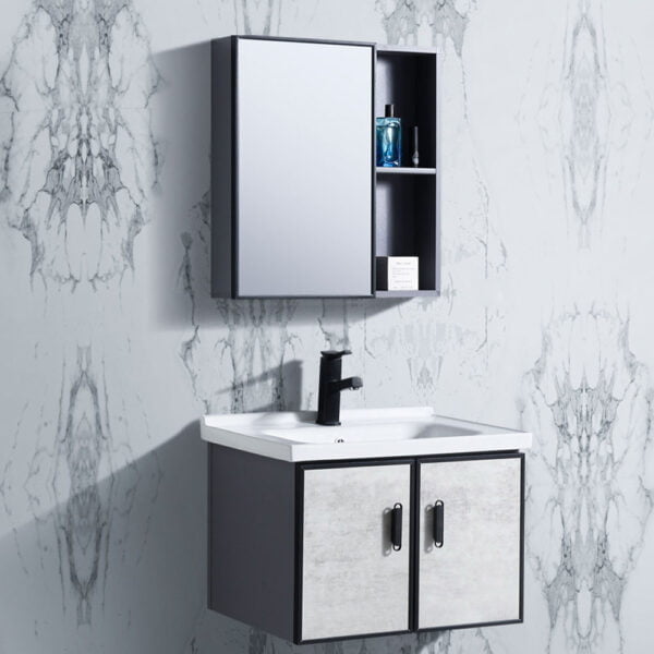 Wall Mount Vanity Bathroom Cabinet Artificial Marble Beige+ Grey Color