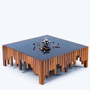 Glass Top Square Center Table Wood Color