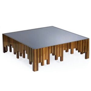 Glass Top Square Center Table Wood Color