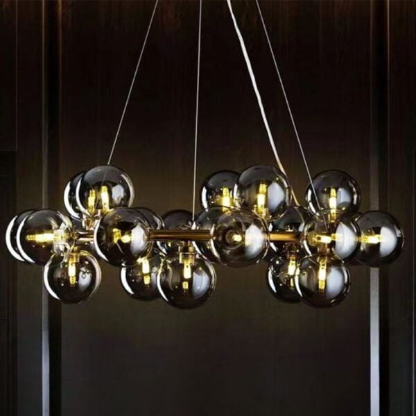 Modern Brass Round Chandelier 20-Light with Tiered Smoked Glass Hanging Lights - OMG0906 (D80)