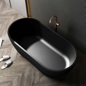 Free standing bath tub with drainer and pipe overflow black color