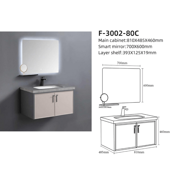 Wall Mount Bathroom Cabinet With Led Plain Mirror - Artificial Marble 810x485x455MM (1 Set 3 Pack)