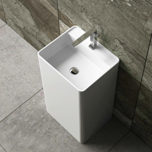 Solid Surface pedestal wash basin with drainer Glossy White