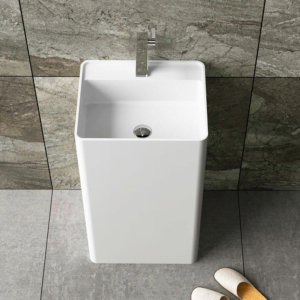 Solid Surface pedestal wash basin with drainer Glossy White