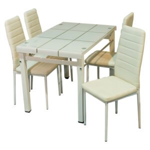 JW Glass Dining - (1 Table+ 4 Chairs)