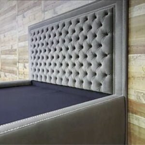 Base And Headboard With Button Grey Color