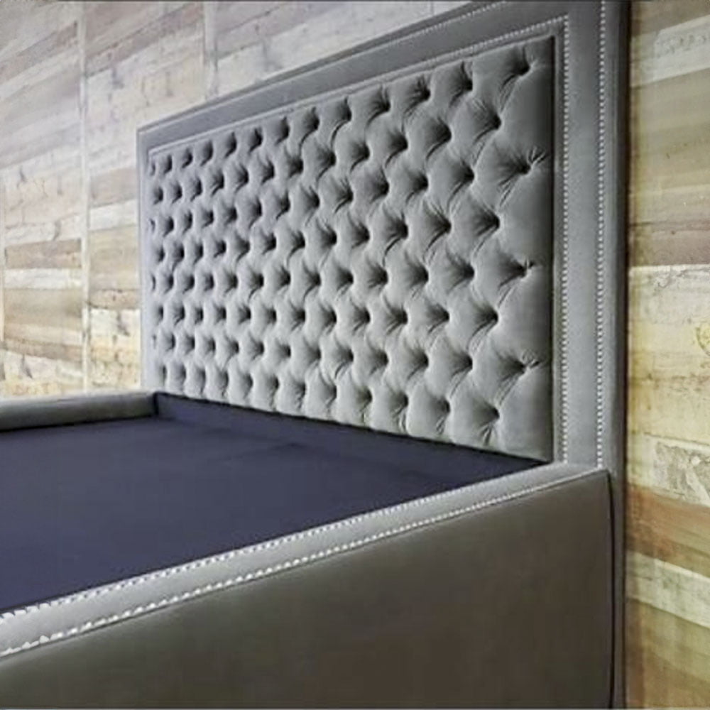 Base And Headboard With Button Grey Color