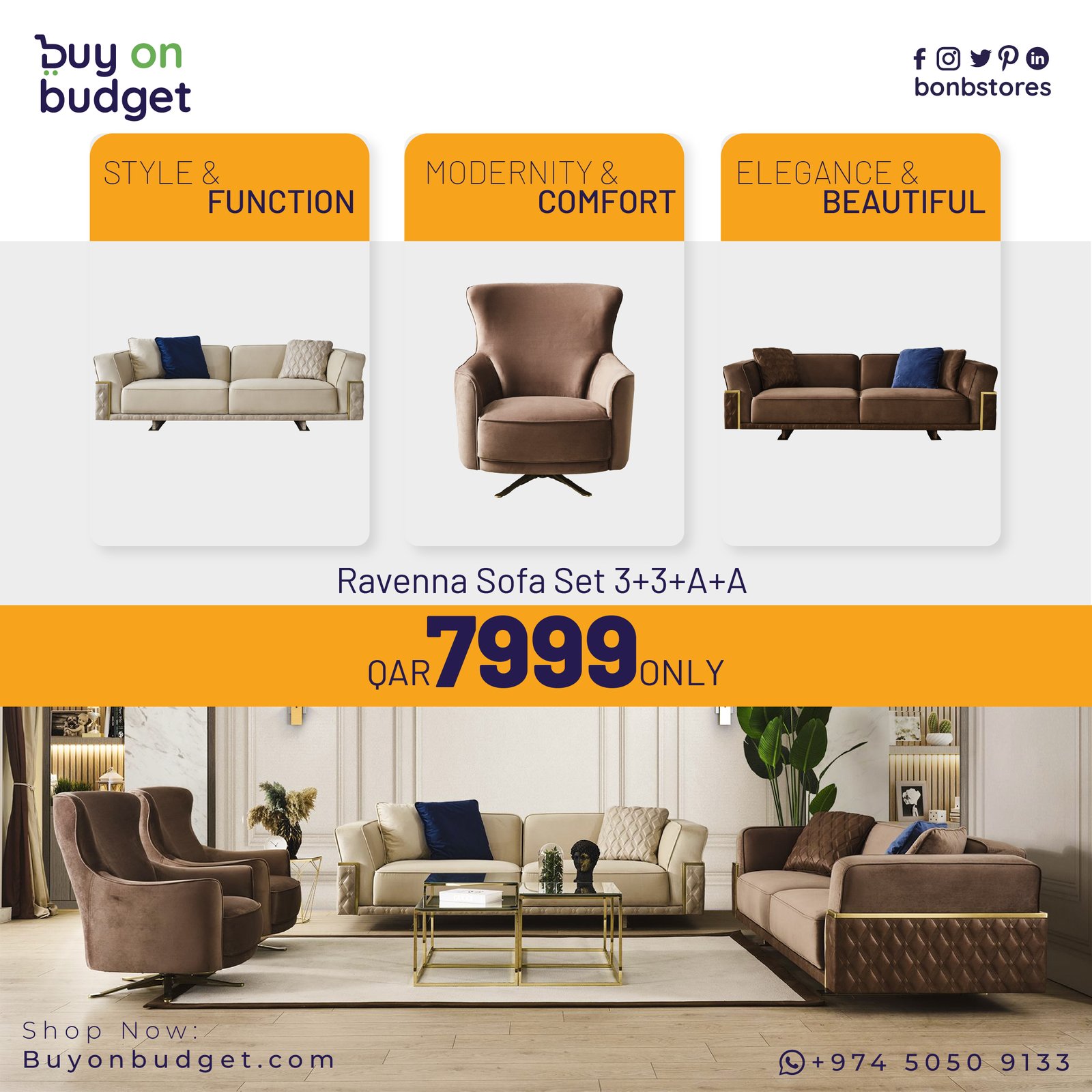 Ravenna Sofa Set 3+3+A+A - (IFF 2022 Fair Combination)