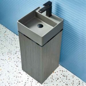 Artificial Stone Floor Basin Grey with SS Gold Ring - L420xW420xH860