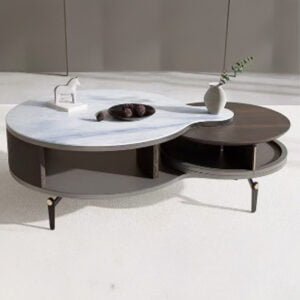 Round Marble Coffee Table White and Black Color