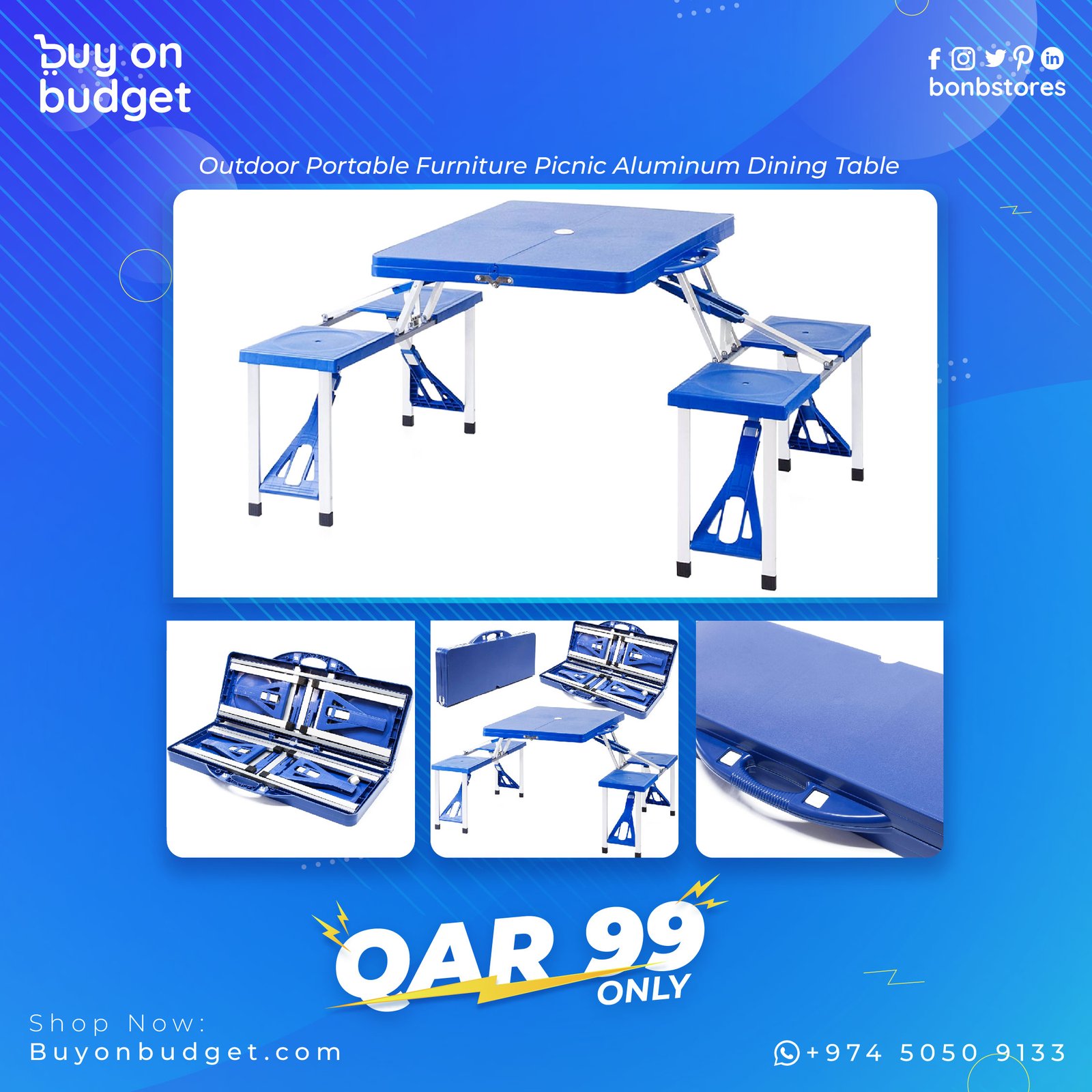 New Style Outdoor Portable Furniture Picnic Aluminum Dining Table - (Blue)