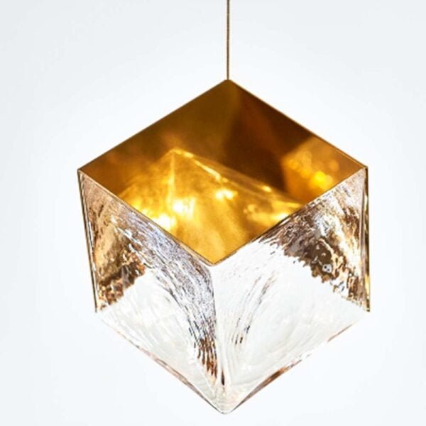 Glass Cube Pendant Lamp Gold + Clear