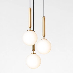 Modern Gold Rod White Glass Globe Pendant Lights - D105/1 (E14 Bulb Holder)