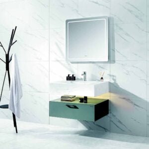 Vanity Cabinet with LED Touch Mirror Green White Marble effect Color