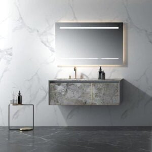 Vanity Cabinet with LED Touch Mirror Grey Marble effect Color