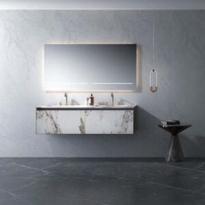Vanity Cabinet with LED Touch Mirror Marble effect Color