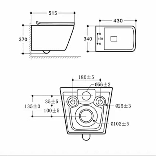 Wall Hung Toilet 515x355x370MM - Glossy White (9310)