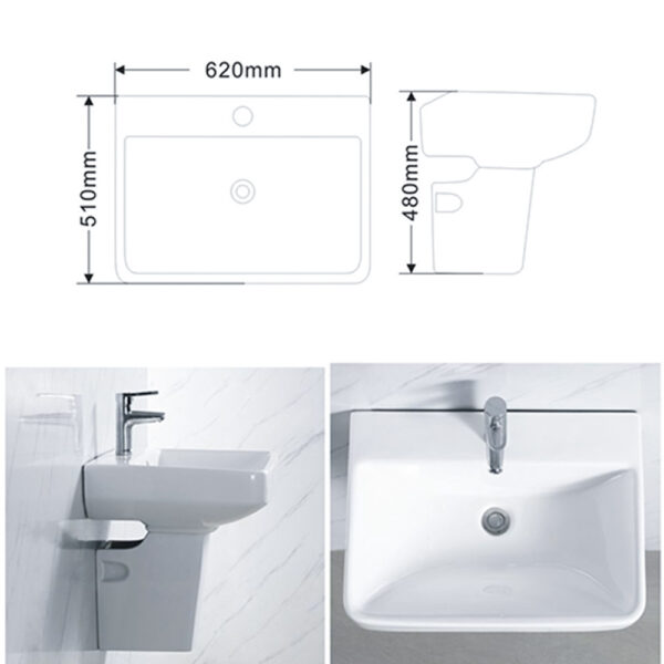 Wall Hung Wash Basin 615x450x460MM - (White) 2412