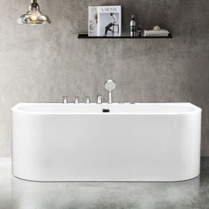 bathtub with brass faucet and drainage system
