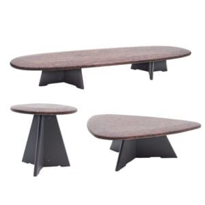 Radical Center Ellipse Table + Radical Center Triangle Table + Radical Side Table Teapoy Combo Wood And Black Color