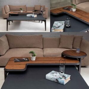 Bugger Center Square Table + L-Shaped Center Table Wood and Black Color