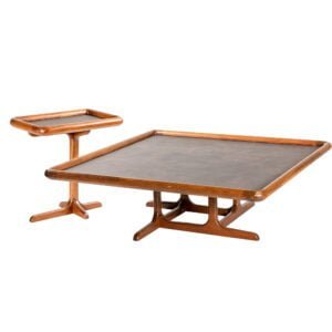 Modest Center Square Table + Side Table Wood Color