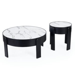 Marble Top Center Table + Side Table Black Color