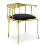 Boca do Lobo Gold Brass Dining Chair with Velvet Upholstery Seat