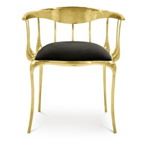 Boca do Lobo Gold Brass Dining Chair with Velvet Upholstery Seat