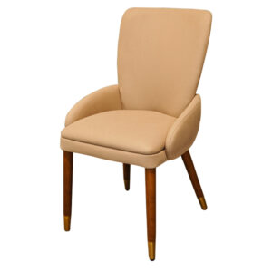 Modern Beige Upholstered Dining Chair with Wooden Legs