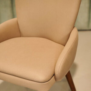 Modern Beige Upholstered Dining Chair with Wooden Legs