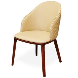 Modern Beige Upholstered Dining Chair with Wooden Legs