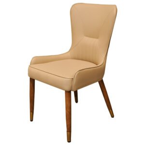 Modern Beige Upholstered Dining Chair with Wooden Legs